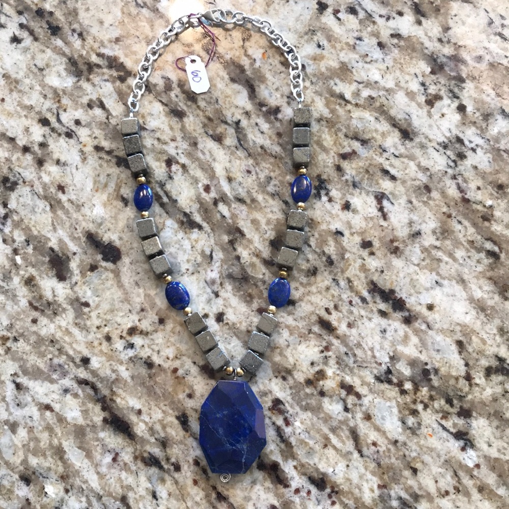 Labradorite, pyrite and sterling plated necklace